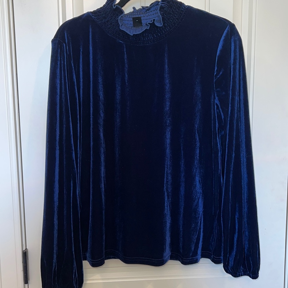 SHEIN Blue velvet ruffle turtleneck